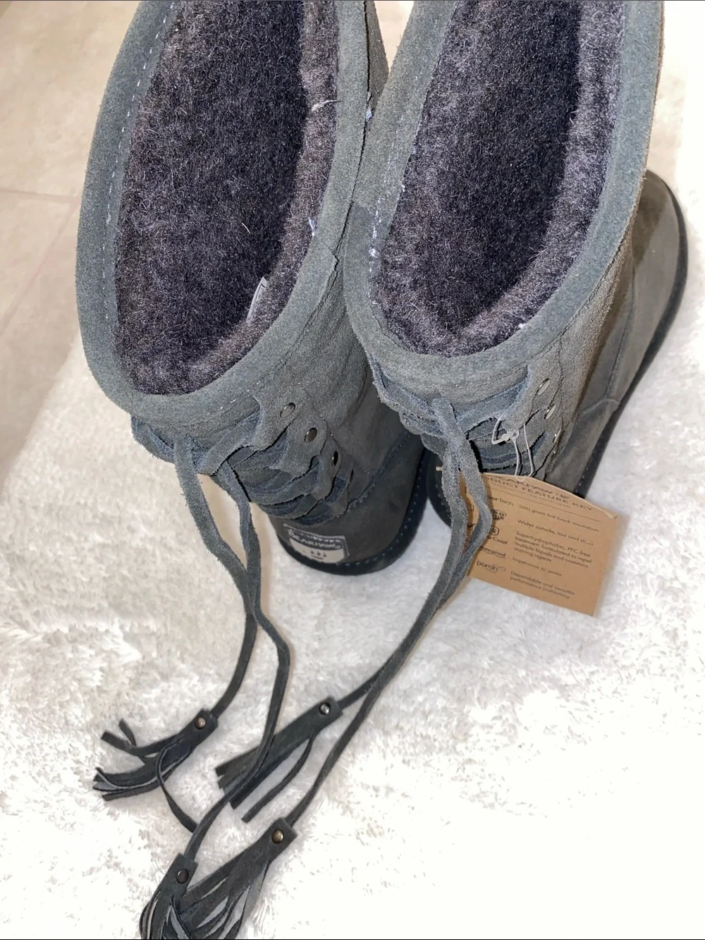 BearPaw Black Suede Shearling Cuff Winter Boots